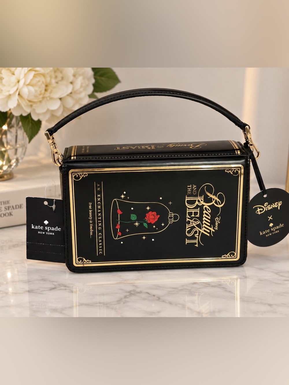 Disney x Kate Spade Black and Gold Beauty and the Beast Crossbody Bag NWT $429
